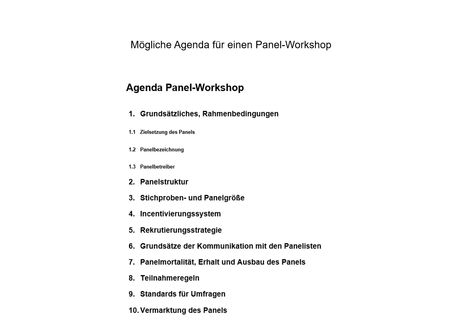 Panelaufbau Agenda Panel-Workshop